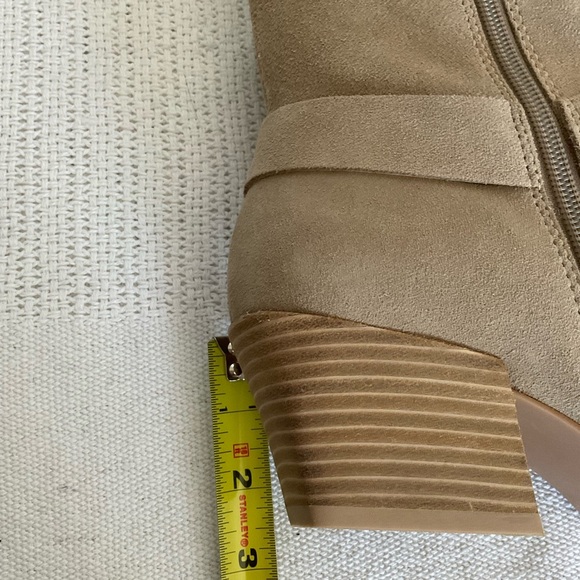 Tan Ankle Booties with Decorative Hardware and Stacked Heel - Picture 5 of 10